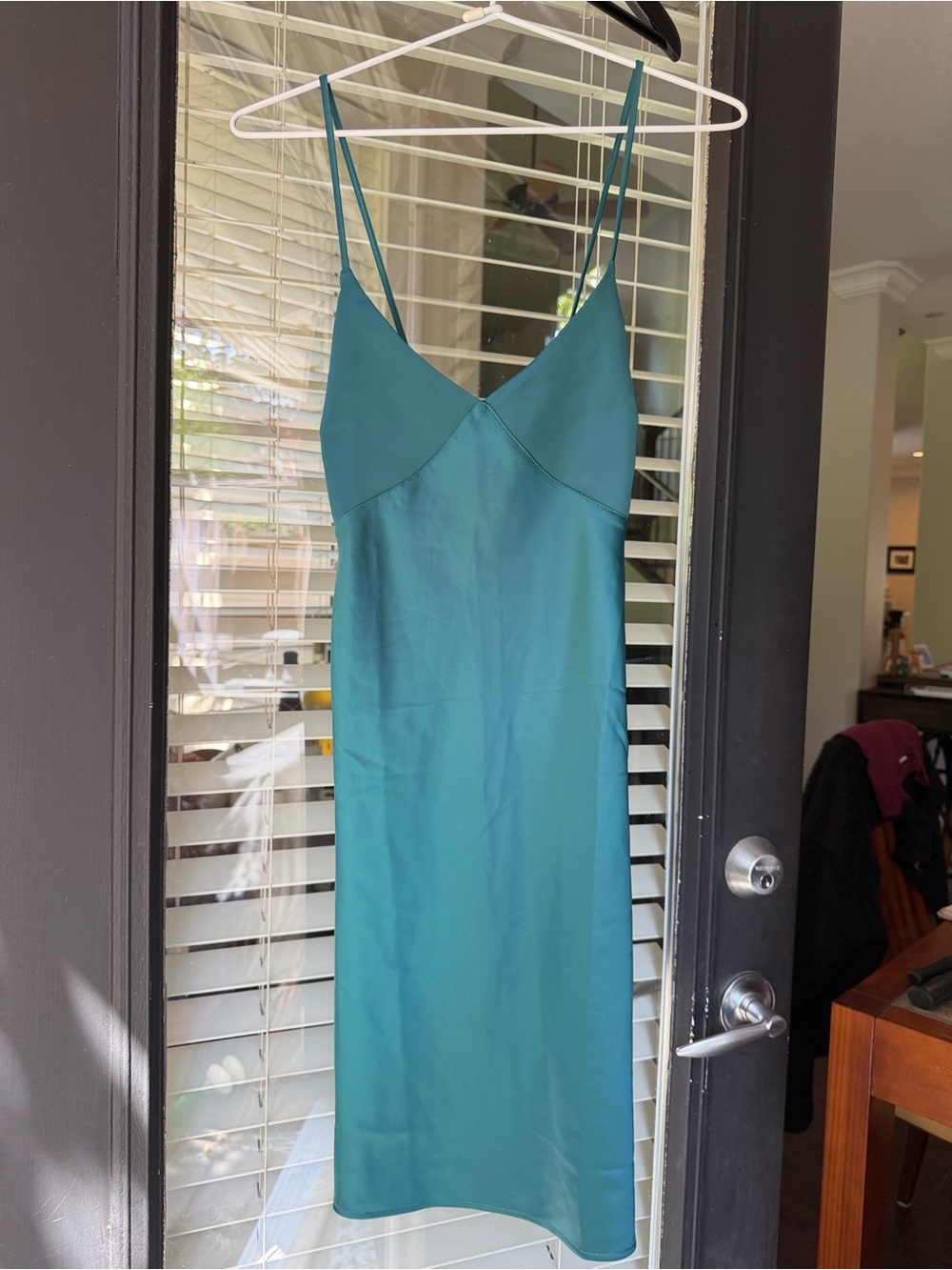 Teal Satin Spaghetti Strap Dress